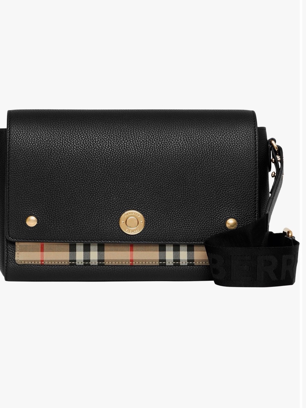 Burberry Black Grain Leather Crossbody with Vintage Check Accent